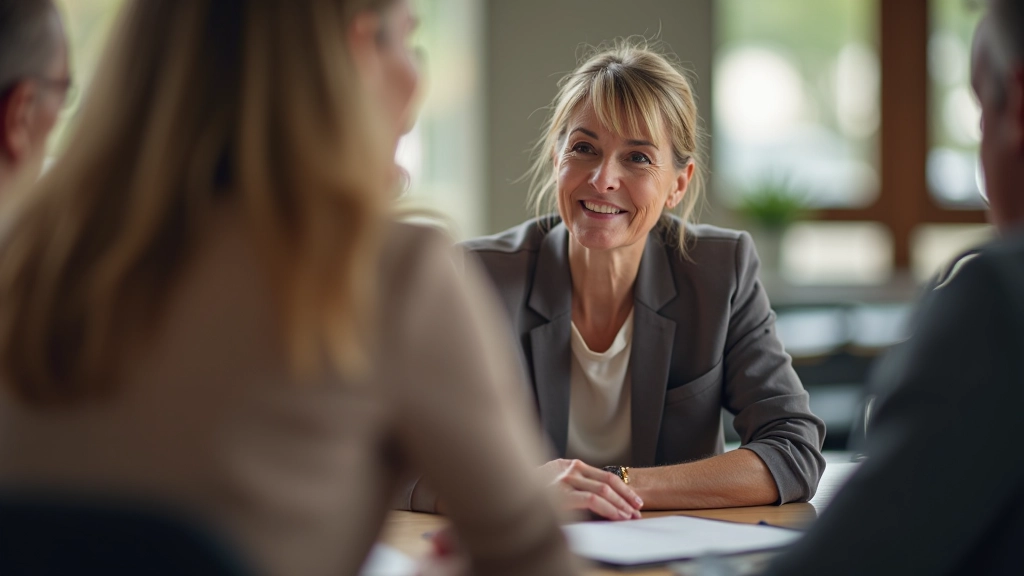 Mature adult at community meeting, listening and engaged with other participants